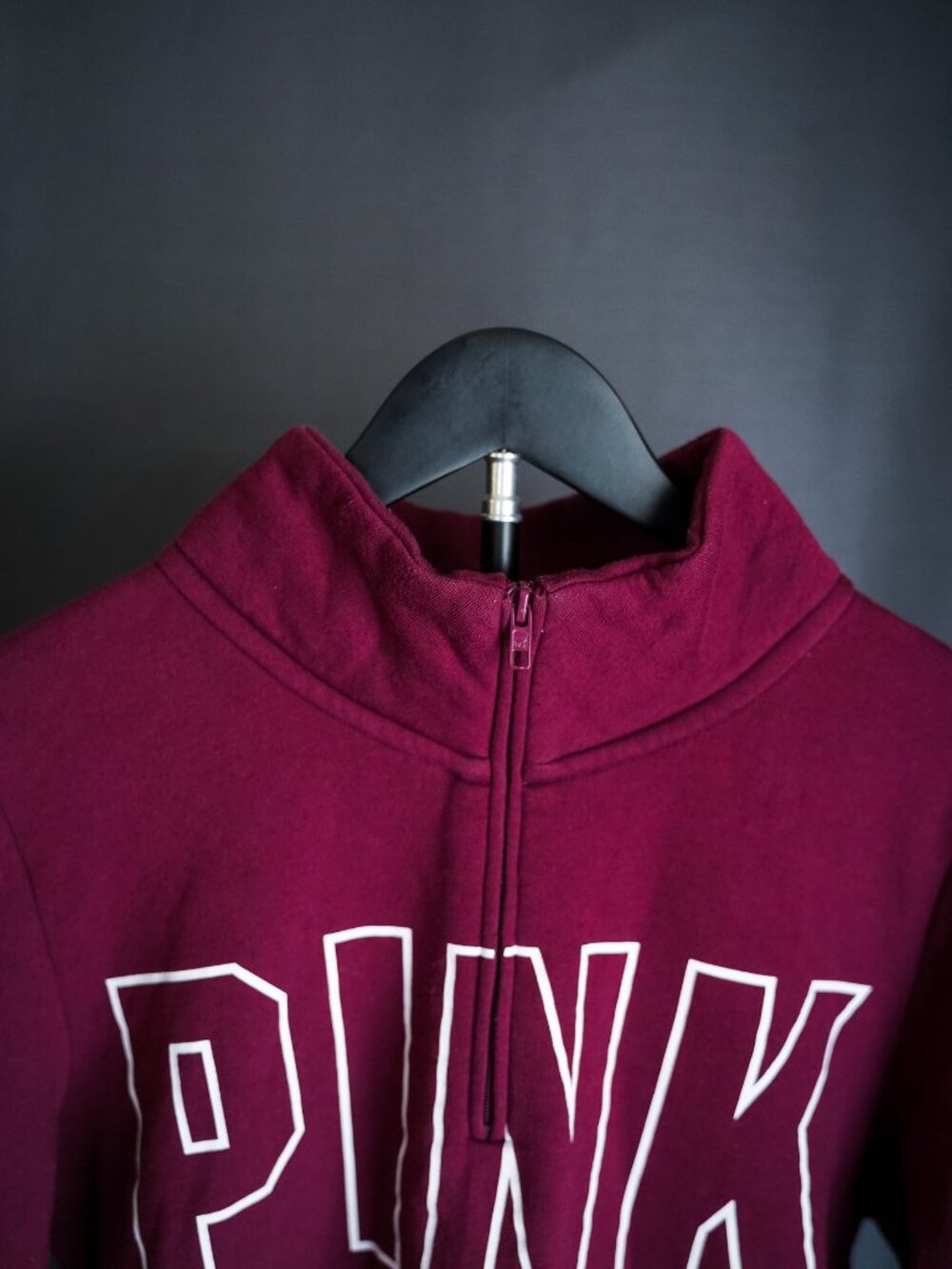 Victoria's Secret PINK Women's Maroon Quarter-Zip Pullover Sweatshirt Large - Picture 4 of 10